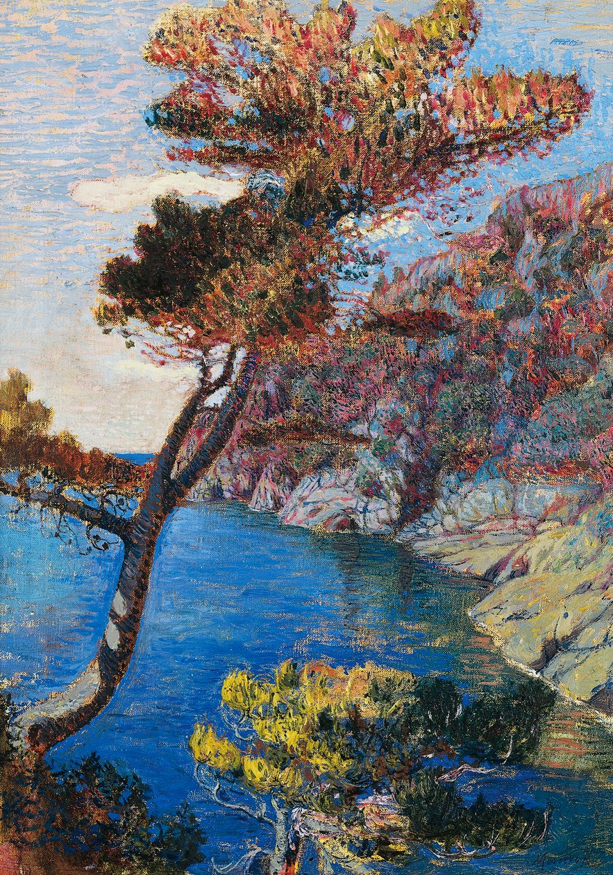 波托菲诺，由 Rubaldo Merello（1872-1922 年）绘制，布面油画，60x46 厘米。 意大利，20 世纪。 作者 鲁巴尔多·梅雷洛