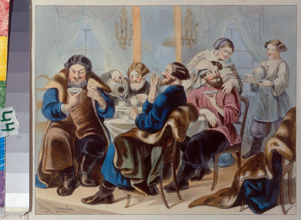 茶和糖在酒馆喝茶 par Zhukovsky，Rudolf Kasimirovich（1814-1886 年），19 世纪第一季度 - 石版画，水彩画 - 莫斯科国家历史博物馆 作者 鲁道夫·卡西米罗维奇·茹科夫斯基