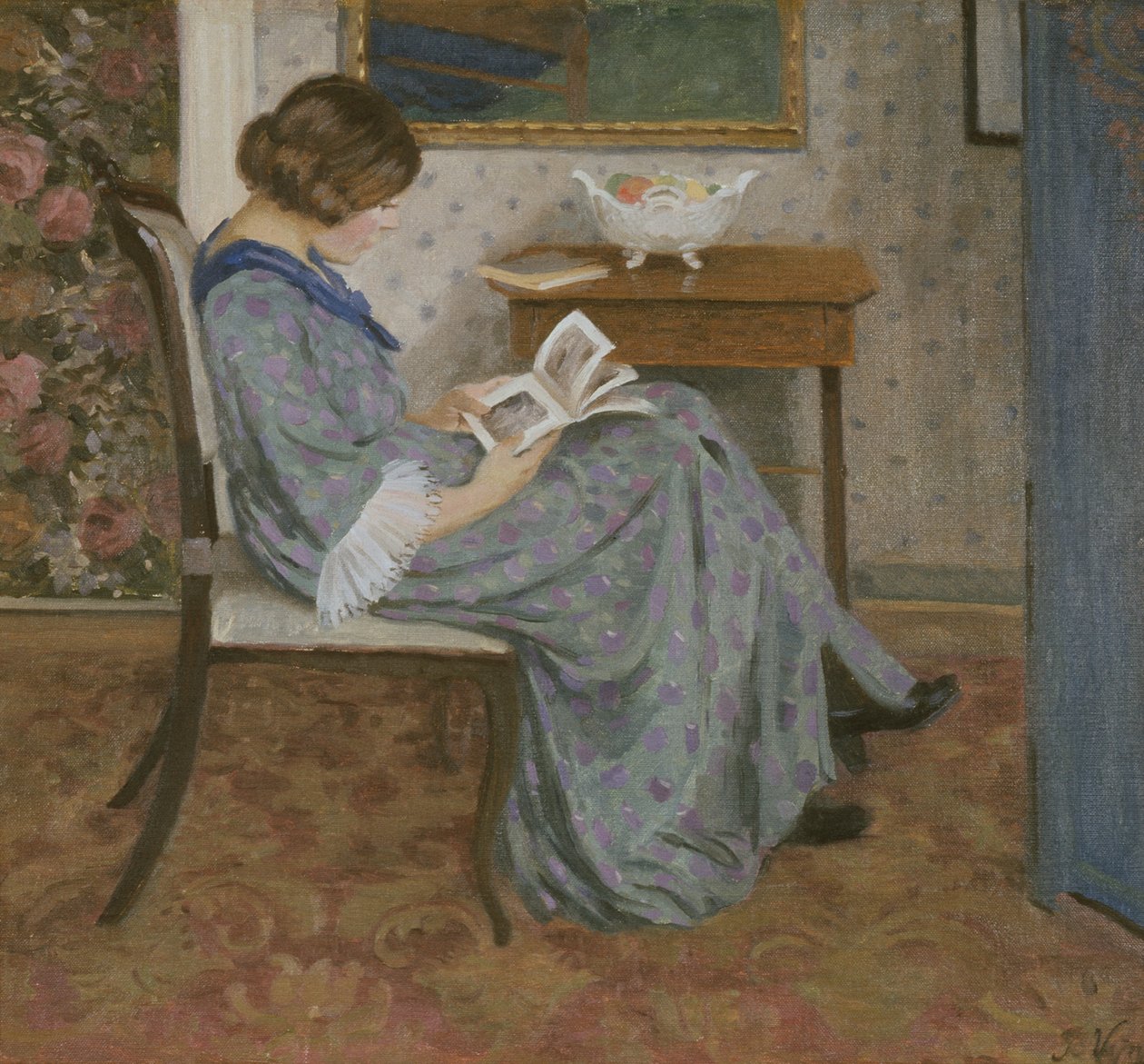 蓝衣读者》，约 1908 年（布面油画） 作者 鲁道夫·韦杰里奇