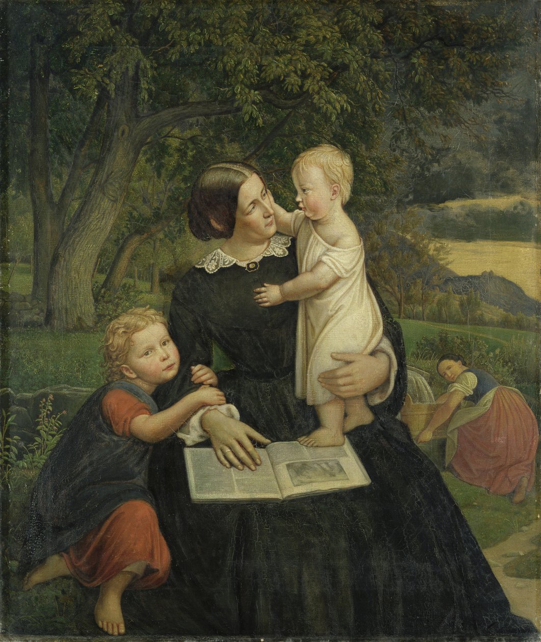1860年，艺术家的妻子Emilie Marie Wasmann和Elise和Erich，他们的大孩子 作者 鲁道夫·弗里德里希·瓦斯曼
