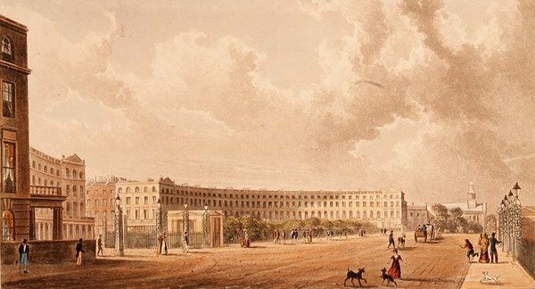 月牙形，波特兰广场，1822年出版的水印本 作者 鲁道夫·阿克曼