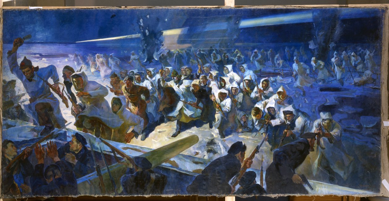 1921 年 3 月，红军进攻克朗施塔特（俄罗斯）（Red Army Troops Attack Krondstadt on March 1921）。 在喀琅施塔得反抗布尔什维克政权的起义之后，政府拒绝任何谈判，并通过军事镇压来结束事件 作者 鲁道夫·弗伦茨