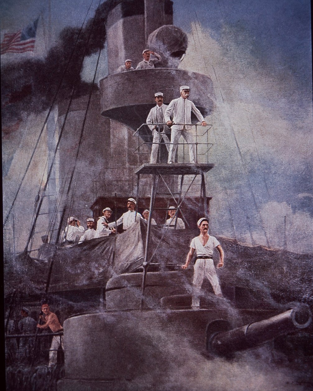 1898 年美西战争，马尼拉湾海战，杜威海军上将指挥旗舰奥林匹亚号的行动 作者 鲁弗斯·费尔柴尔德·佐格鲍姆（Rufus Fairchild Zogbaum）