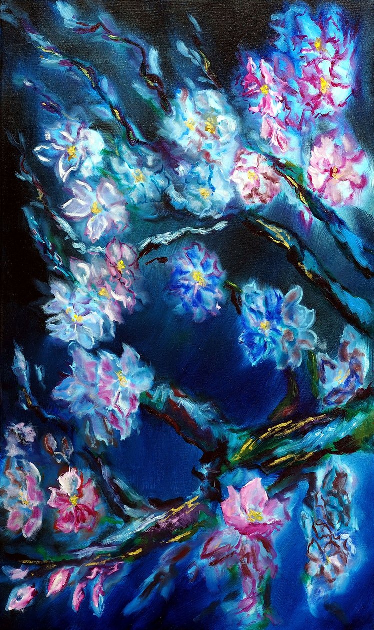 永恒之花三联画 - 左，2024 年（布面油画） 作者 鲁斯拉娜·莱万多夫斯卡