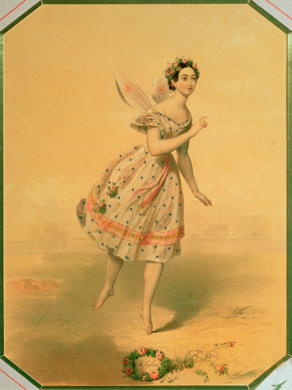 舞蹈家Maria Taglioni（1804-84）参演芭蕾舞剧&39;Sylphides&39;，1940年代（彩色铅笔在纸上） 作者 俄语学校