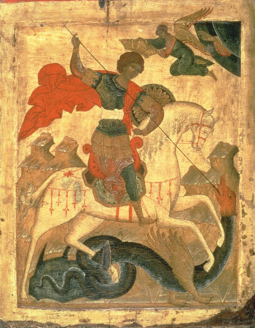 圣乔治和龙（织物，石膏和木材上的蛋彩画） 作者 俄语学校