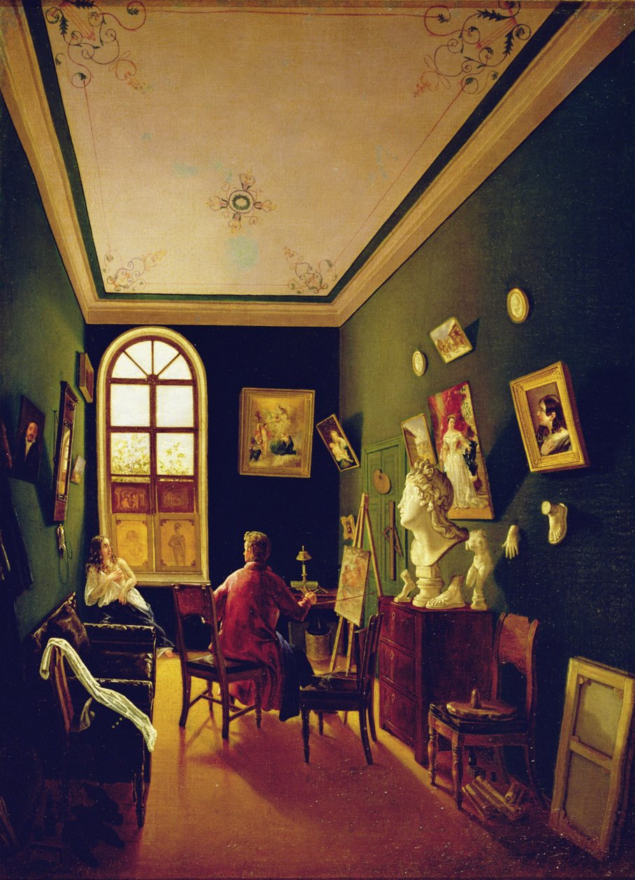 画家的工作室，1843年 作者 俄语学校