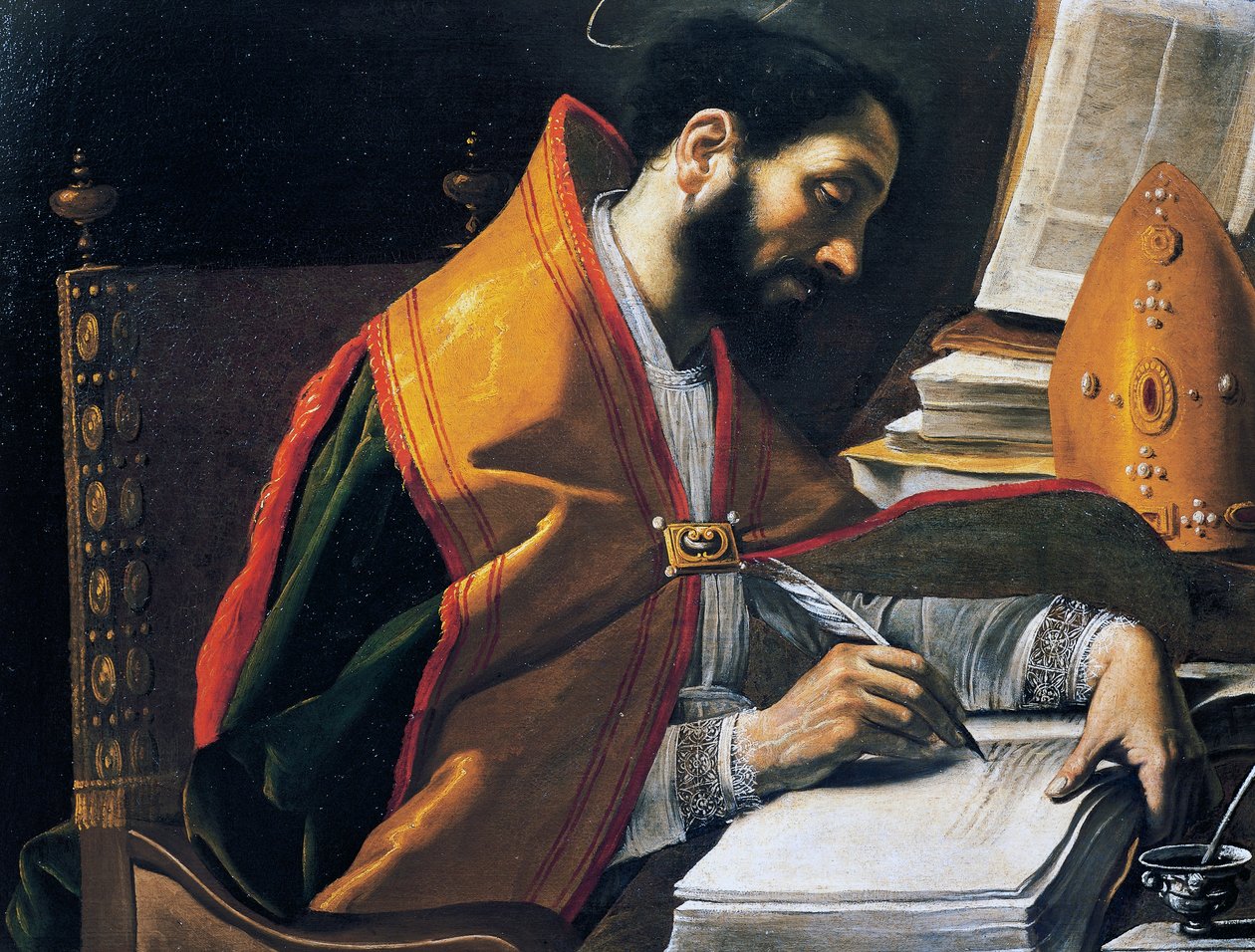 圣安布罗斯，Rutilio Manetti (1571-1639) 作画，布面油画，67x89 厘米，意大利 作者 罗蒂里奥·曼内蒂（Rutilio Manetti）