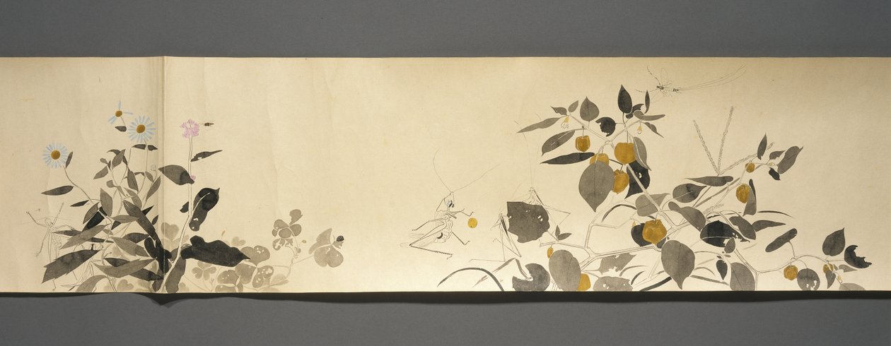 野生动物朋友（Yasei no Tomo），大正时代，大正7年，c.1918（墨水和wc在编织用云母装饰的纸上） 作者 川上凉香