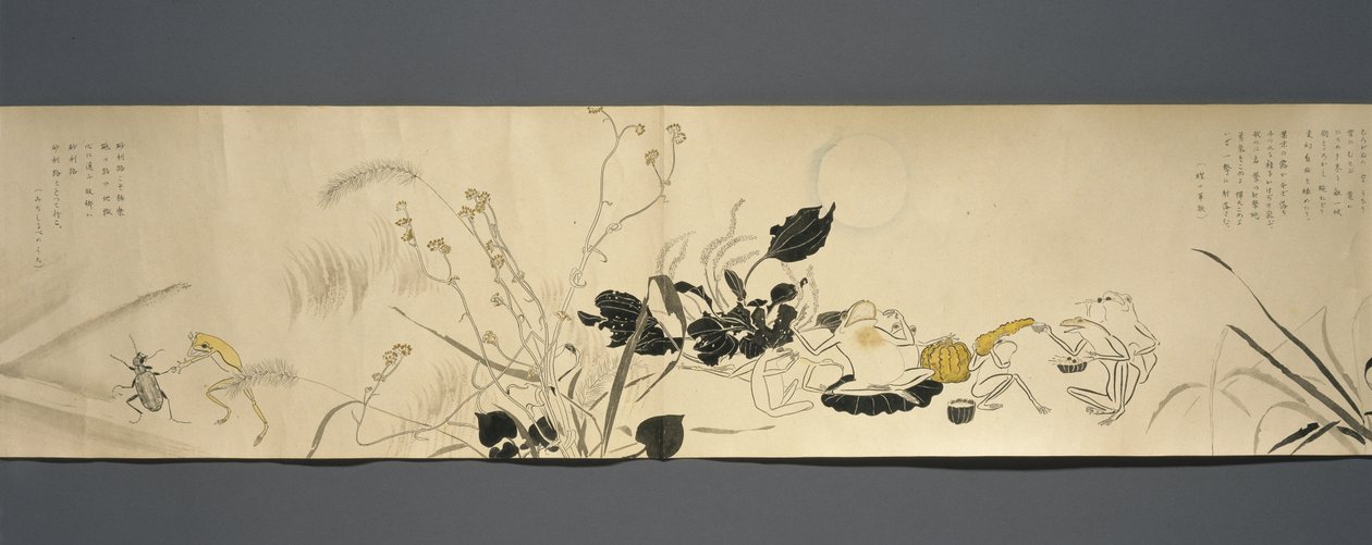 野生动物朋友（Yasei no Tomo），大正时代，大正7年，c.1918（墨水和wc在编织用云母装饰的纸上） 作者 川上凉香
