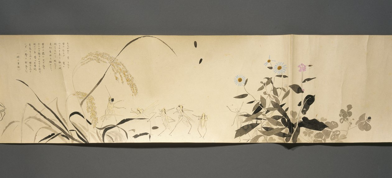野生动物朋友（Yasei no Tomo），大正时代，大正7年，c.1918（墨水和wc在编织用云母装饰的纸上） 作者 川上凉香