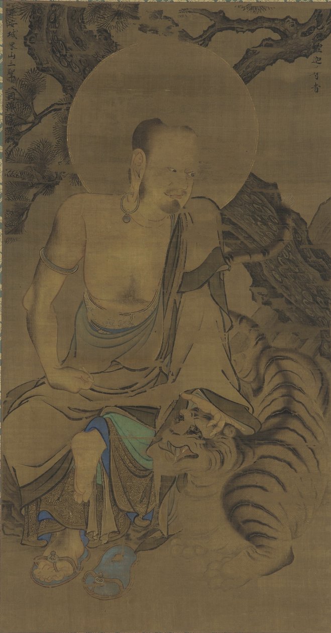 Arhat Kalika（Karika Sunja），Nanbokucho时期，14世纪中叶（丝绸上的墨水和颜色） 作者 龙善