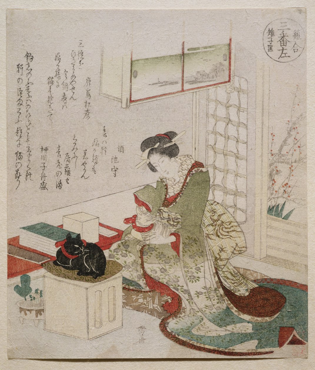“野鸡的比赛：三个设计”系列中的黑雉，1825年（木版画） 作者 龙宫京心斋