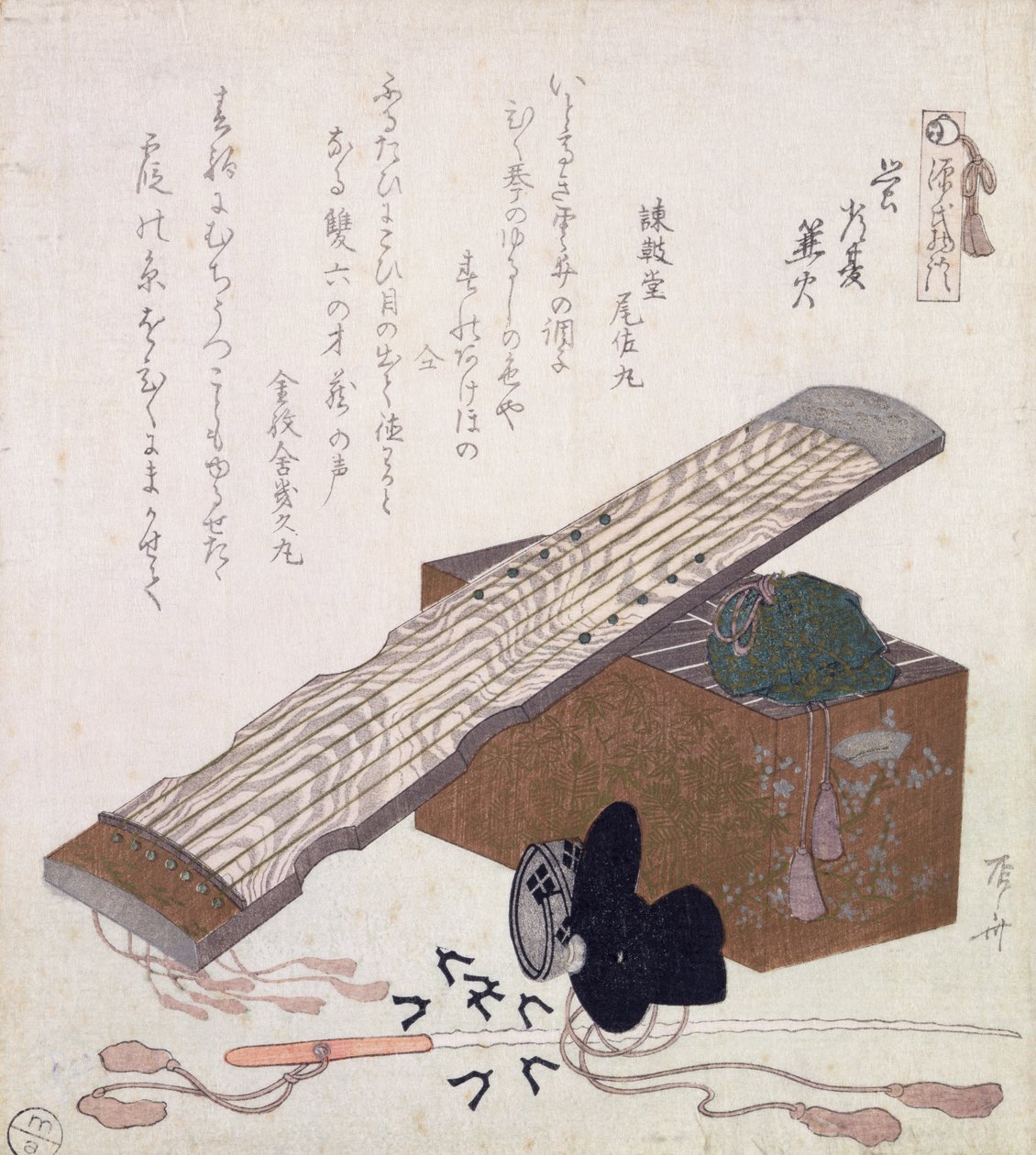 静物与古筝，c.1810（彩色木版画） 作者 龙宫京心斋