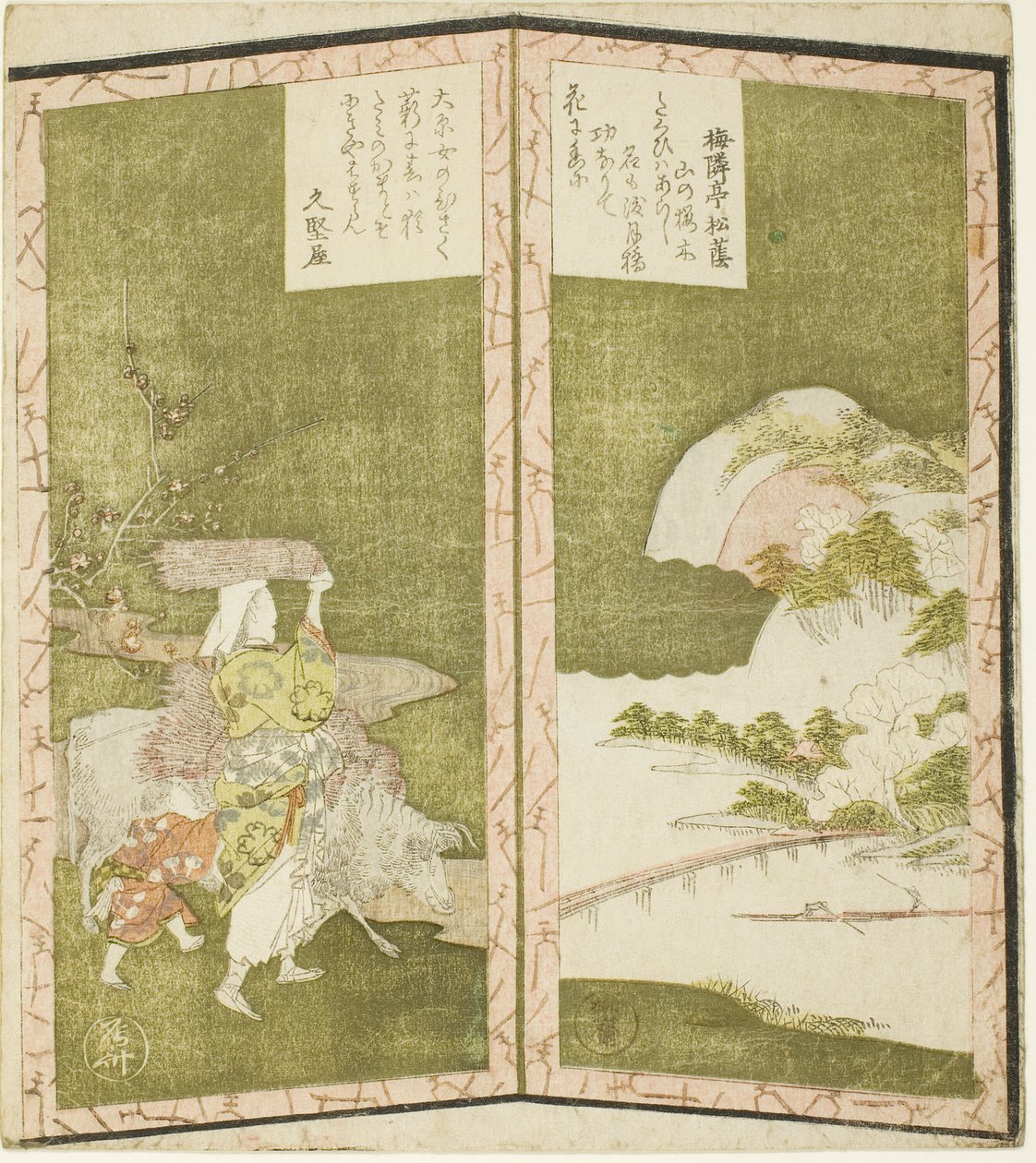 大原的漆景和女人》，选自一幅描绘一对折叠屏风的无题六联画 作者 龙宫京心斋