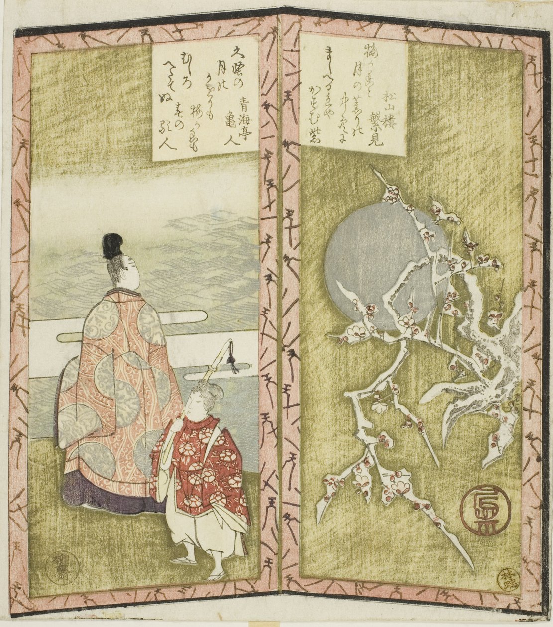 梅花与诗人》，选自描绘一对折叠屏风的无题六联画 作者 龙宫京心斋