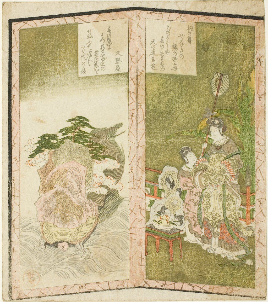 西王母与龟》，选自描绘一对折叠屏风的无题六联画 作者 龙宫京心斋