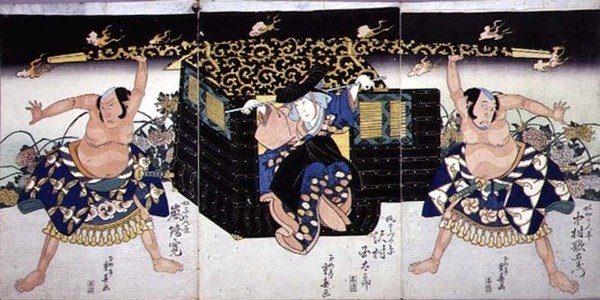 歌舞伎剧第四幕的场景，"芦屋道满内神"。 作者 龙彩茂晴