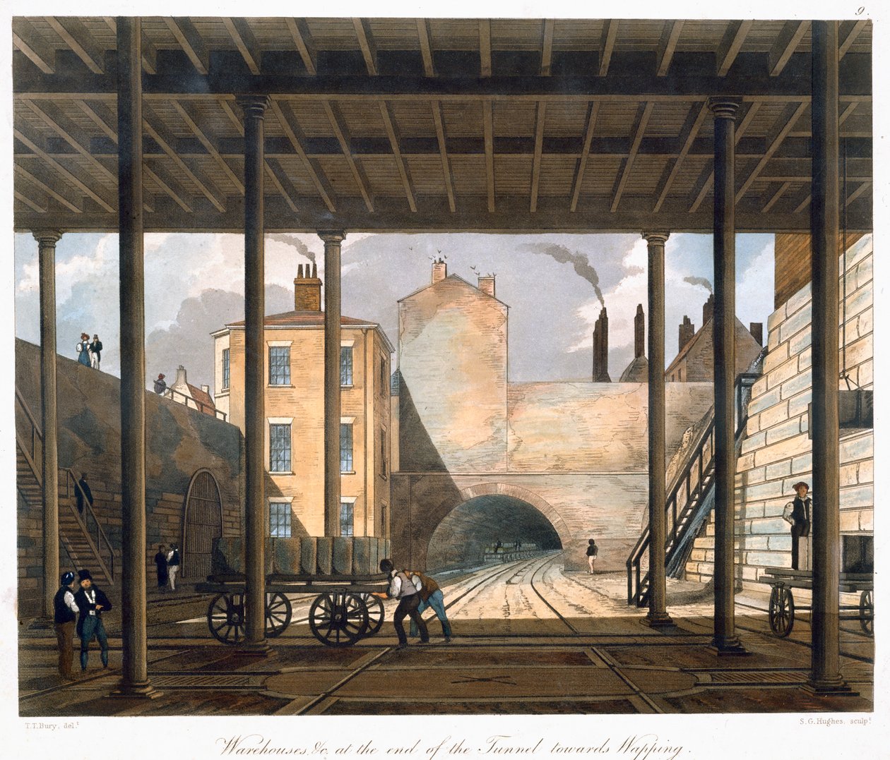 隧道尽头的仓库等朝向Wapping"，利物浦，1832-1833年 作者 SG休斯