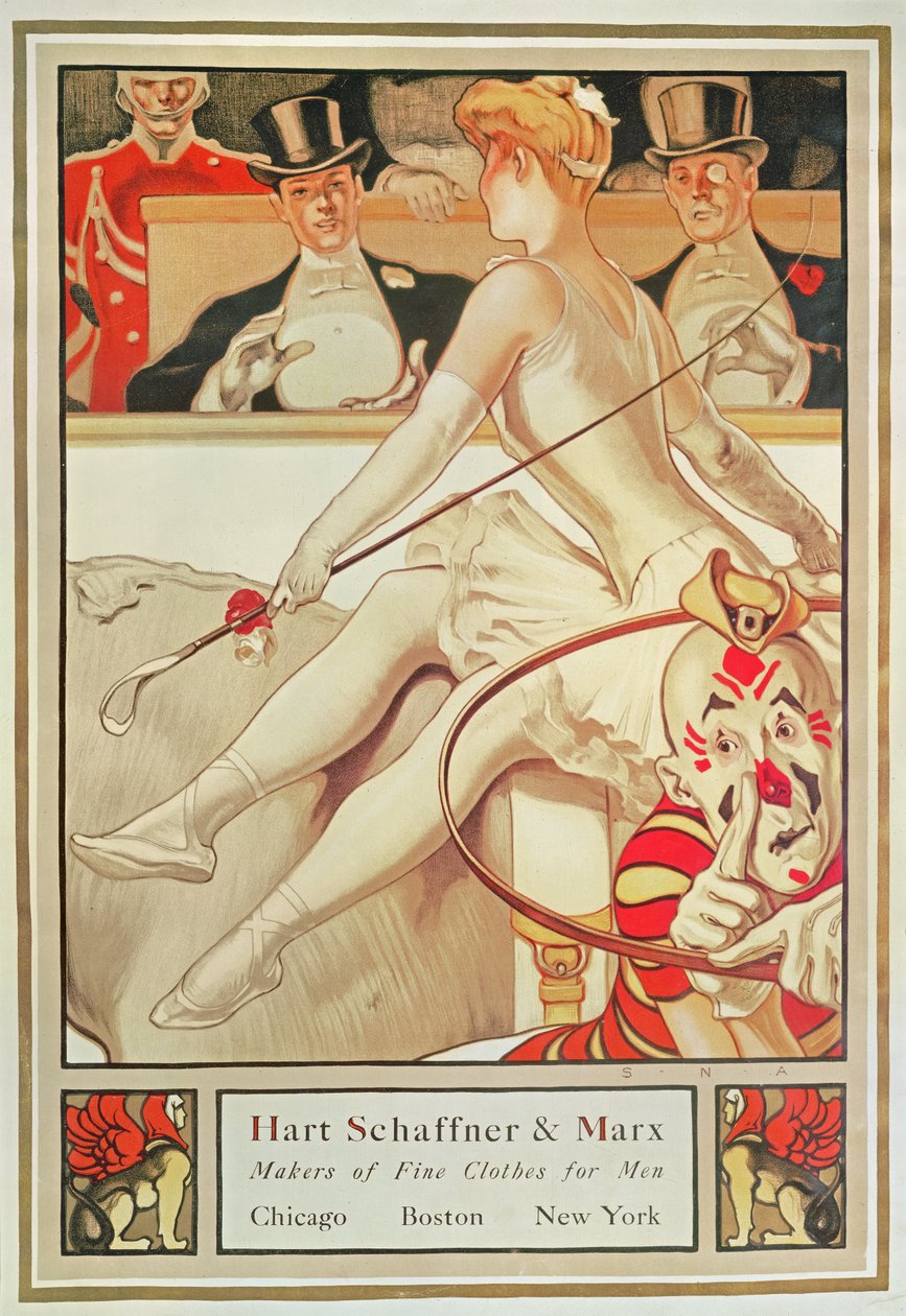海报广告 Hart Schaffner & Marx，男士精美服装制造商，c.1925（彩色平版印刷）和 Marx 男士精美服装制造商，美国 S.N. 雅培 (b.1874) c.1925（海报） 作者 SN 雅培
