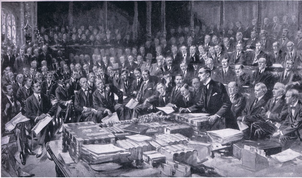 议会历史上最重大的事件之一，1914年8月3日，由Waverley Book Company Limited出版的Cassells英国人民历史，c.1940 作者 贝格