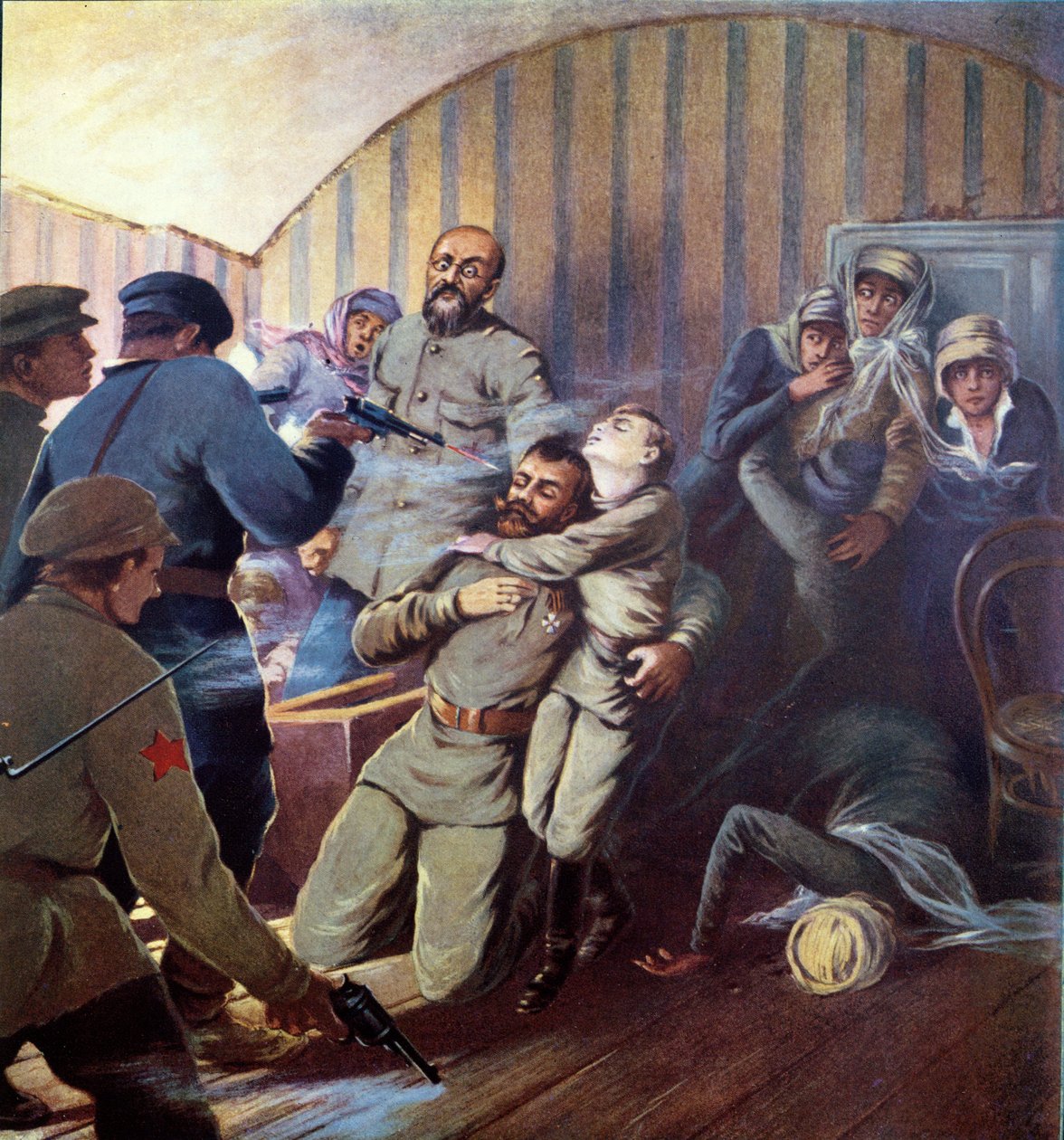 执行沙皇尼古拉斯二世（1868-1918）和他的家人于1918年7月17日在叶卡捷琳堡，来自S. de Weindel的Histoire des Soviets，1923-24 作者 萨玛特
