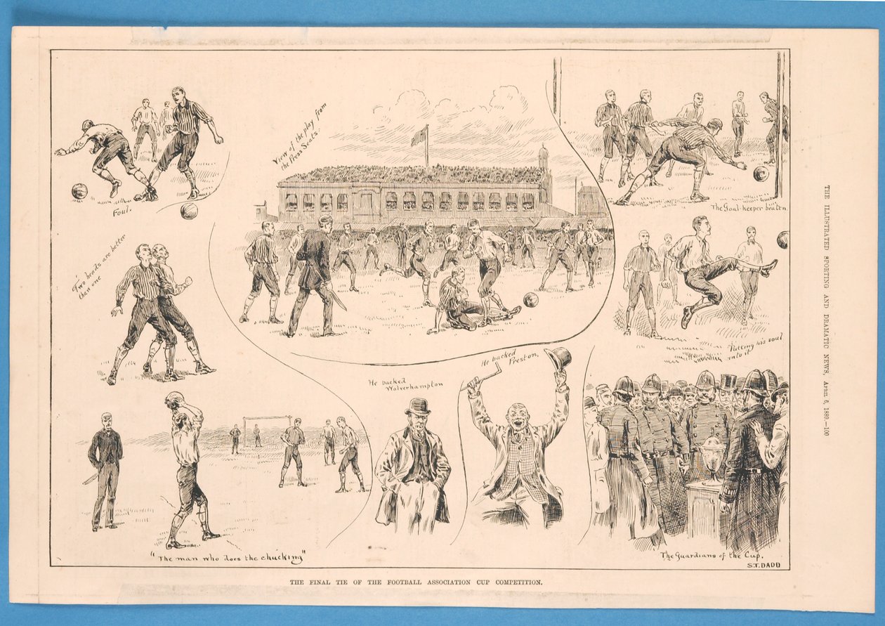 足协杯比赛的最后一场比赛，摘自《体育与戏剧新闻画报》，1889 年 4 月 6 日（平版印刷） 作者 圣爸爸
