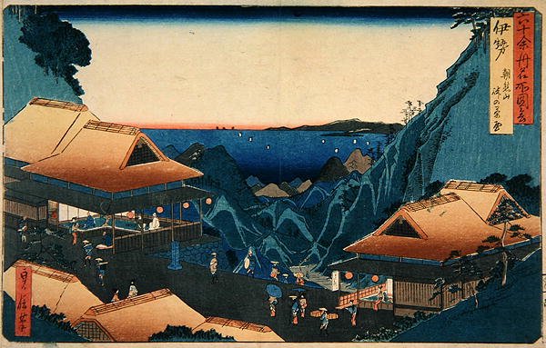 伊势省：浅山山口的茶摊，出自《六十省名胜图》系列，1850年代末（彩色木版画）。 作者 歌川贞信