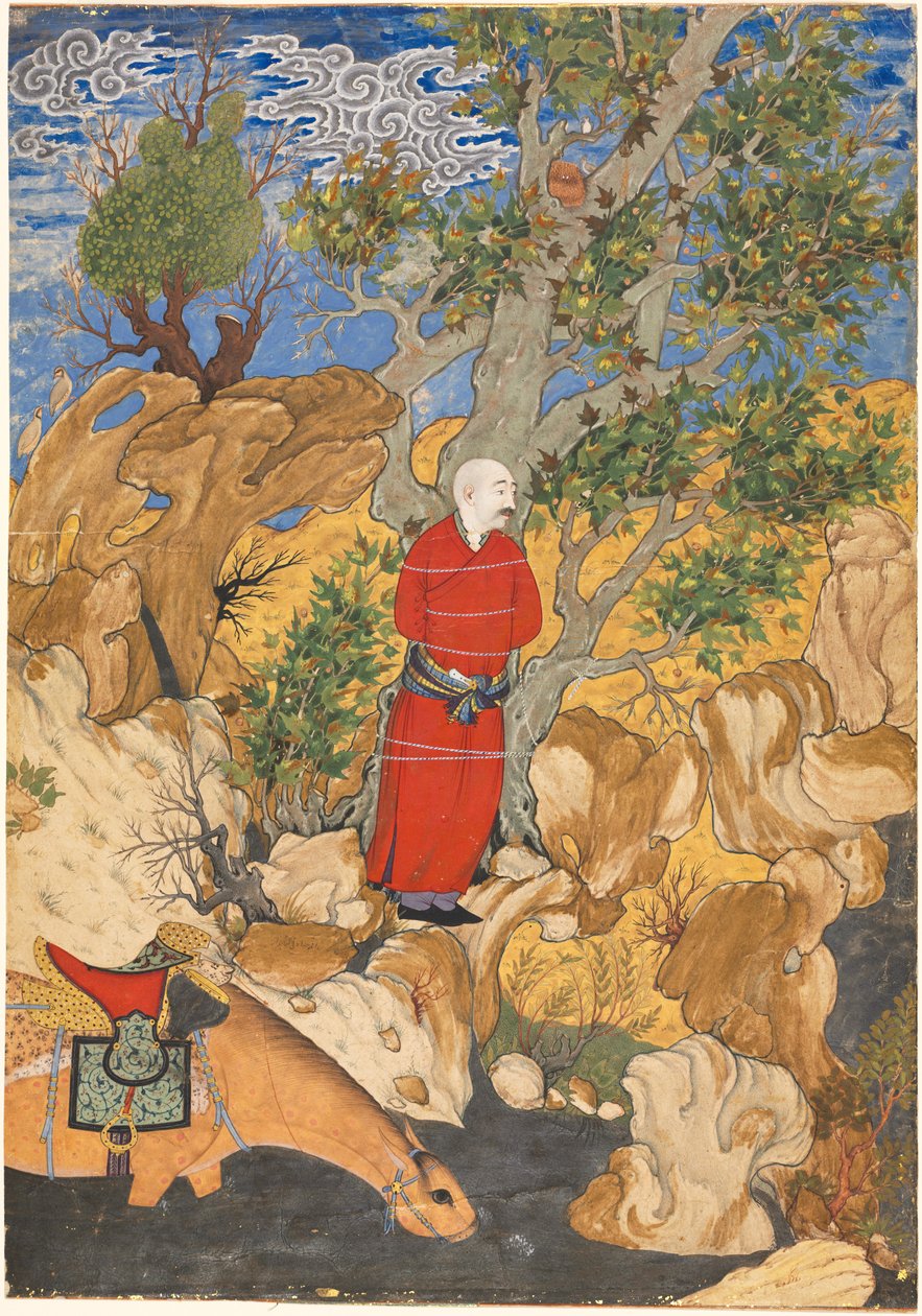 绑在梧桐树上的奥拉德，来自菲尔达西的沙赫纳玛，1575-1600年。 作者 萨迪奇·贝克