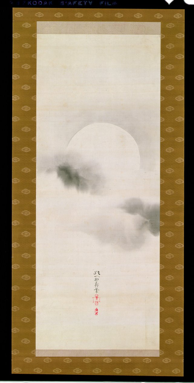 悬挂卷轴描绘秋天的月亮，从三季的三联，日本，19世纪初 作者 酒井保一