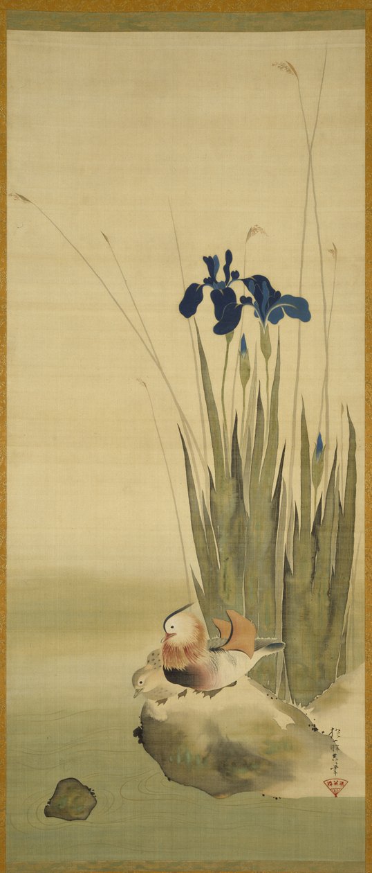 虹膜和普通话鸭子（丝绸上的墨水和颜色） 作者 酒井保一