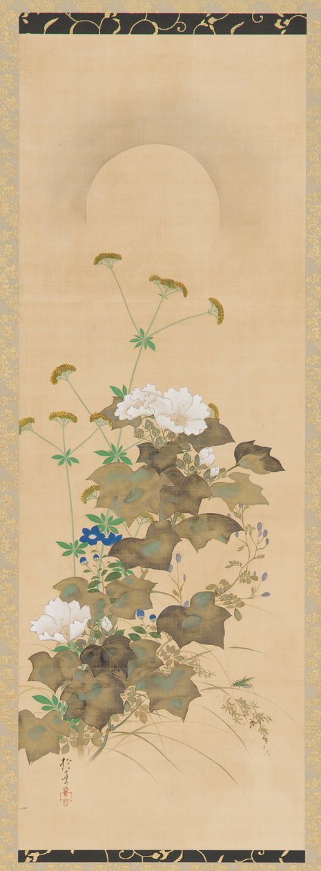 月亮和秋天的植物，江户时期，19世纪初。 作者 酒井保一