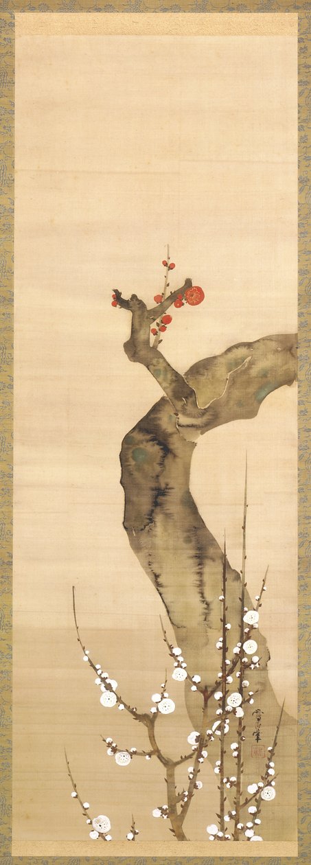 红白梅花（绢本水墨、彩色、金色） 作者 酒井O
