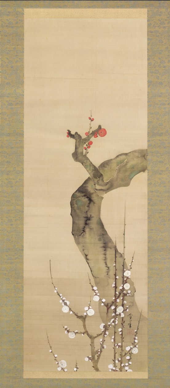 红白梅花（绢本水墨、彩色、金色） 作者 酒井O