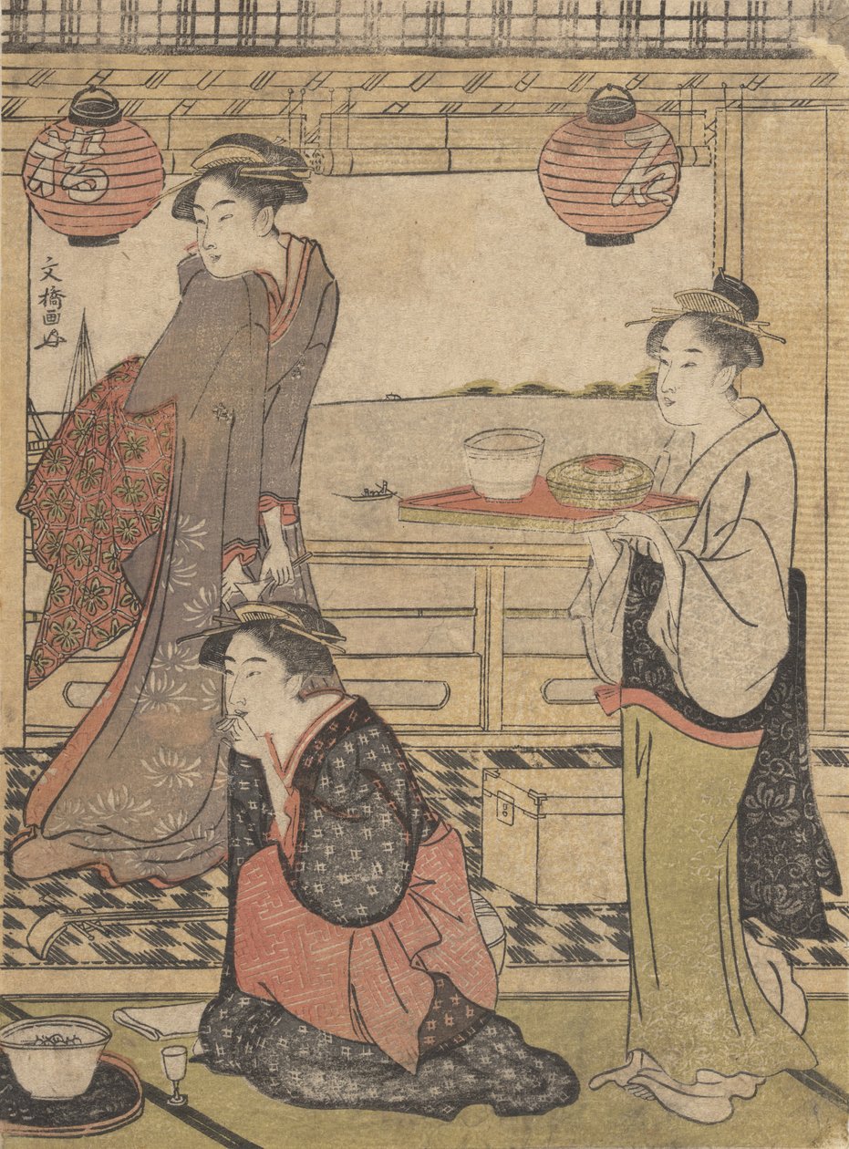 在品川的娱乐，约1788年。, 约1788年。 作者 樱川文京