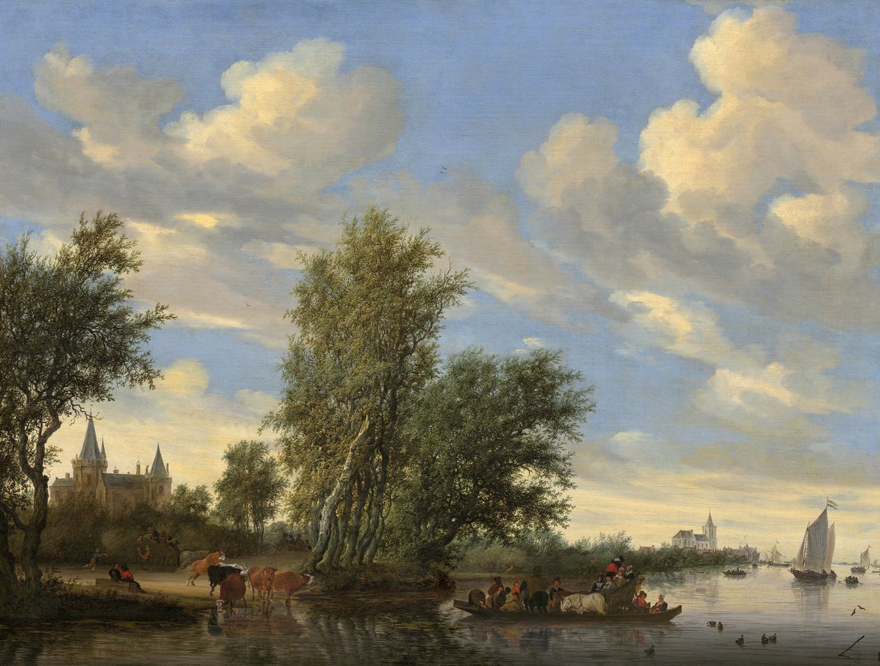 河景观与渡轮 作者 Salomon van Ruisdael或Ruysdael