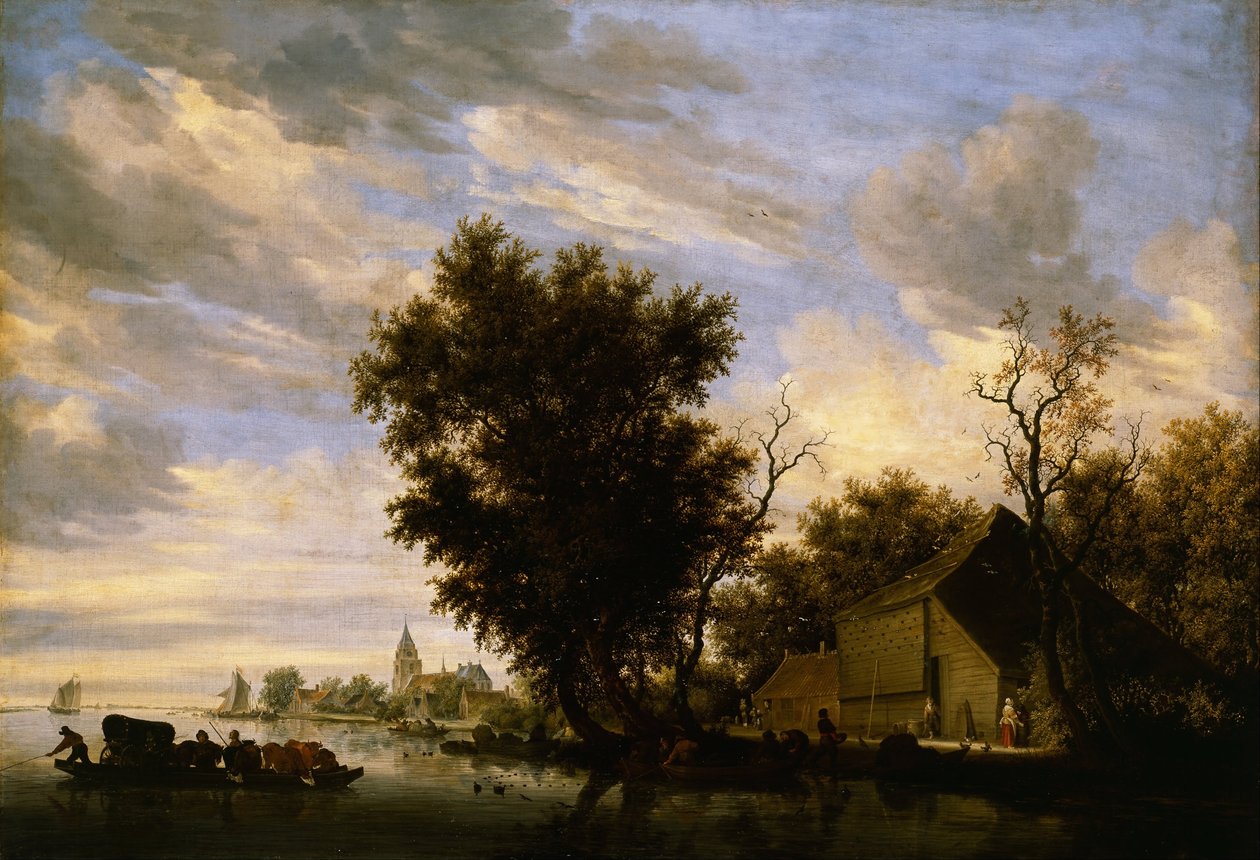 与渡轮的河场面 作者 Salomon van Ruisdael或Ruysdael