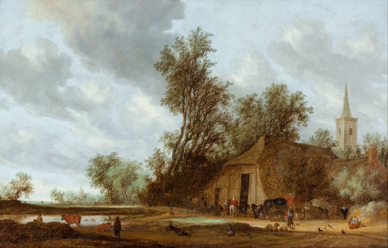 客栈停了下来 作者 Salomon van Ruisdael或Ruysdael