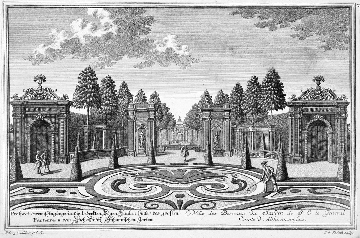 维也纳阿尔坦伯爵花园，来自“除了Residenz-Stadt Wien之外的以下Lustgarten的介绍”，由Johann Gottfried Thelott雕刻（1711-55） 作者 所罗门小人