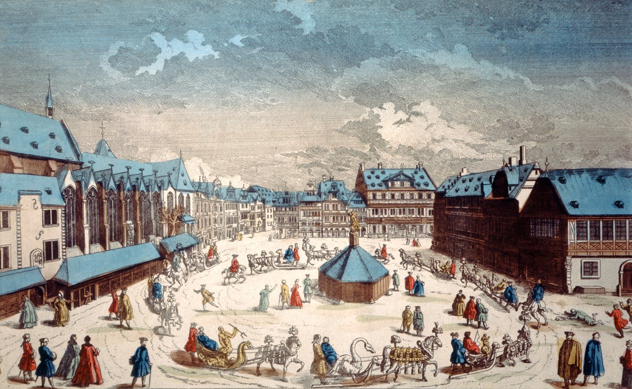 Liebfrauenberg广场看法在冬天，法兰克福，1738 作者 所罗门小人