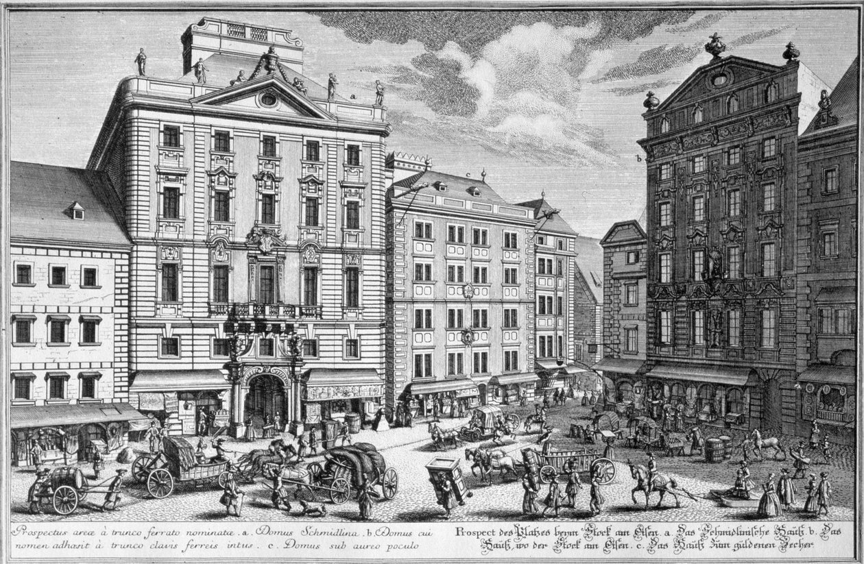 Stock-im-Eisen-Platz，维也纳的视图由Karl Remshard雕刻（1678-1735） 作者 所罗门小人