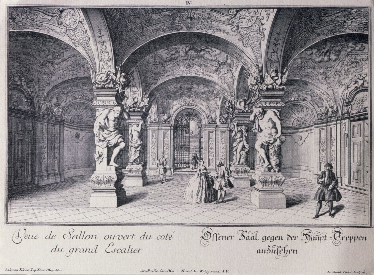 维也纳上部丽城的大厅（Sala Terrena）于1721年由约翰·卢卡斯·冯·希尔德布兰特开始，由Thelot镌刻 作者 所罗门小一个