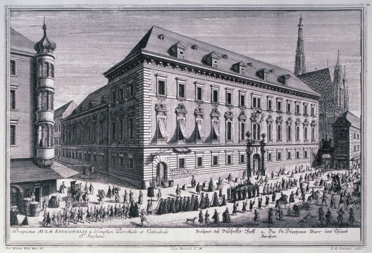 与Johann-August Corvinus（1683-1738）刻的背景中的圣斯蒂芬斯大教堂的葬礼游行的视图 作者 所罗门小一个