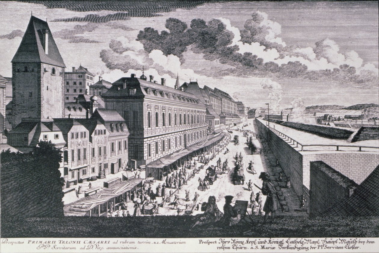 维也纳一条街道的视图由Johann-August Corvinus（1683-1738）刻 作者 所罗门小一个