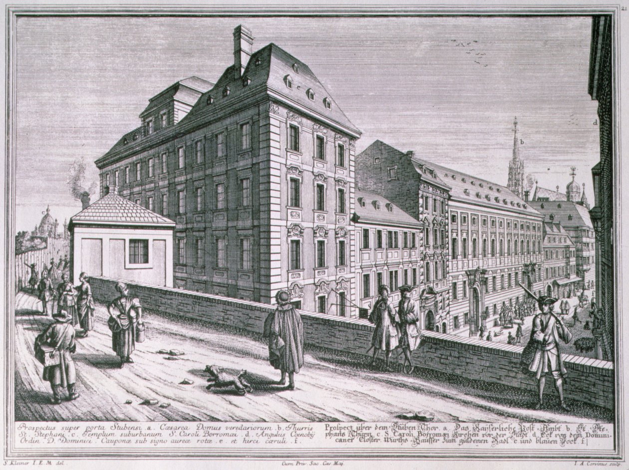 维也纳圣斯蒂芬大教堂周围地区的景色，由Johann-August Corvinus（1683-1738）雕刻 作者 所罗门小一个