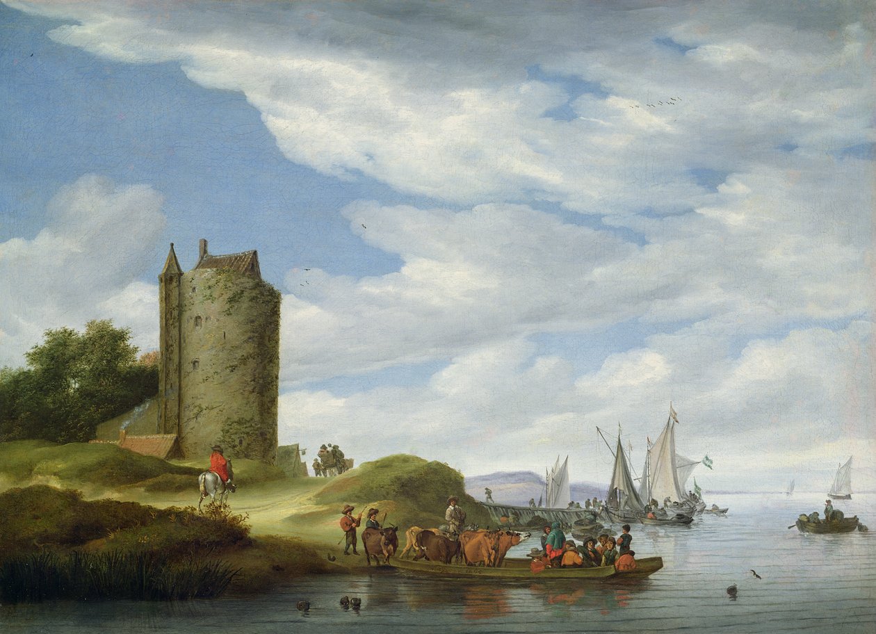 河口与了望塔 作者 Salomon van Ruisdael或Ruysdael