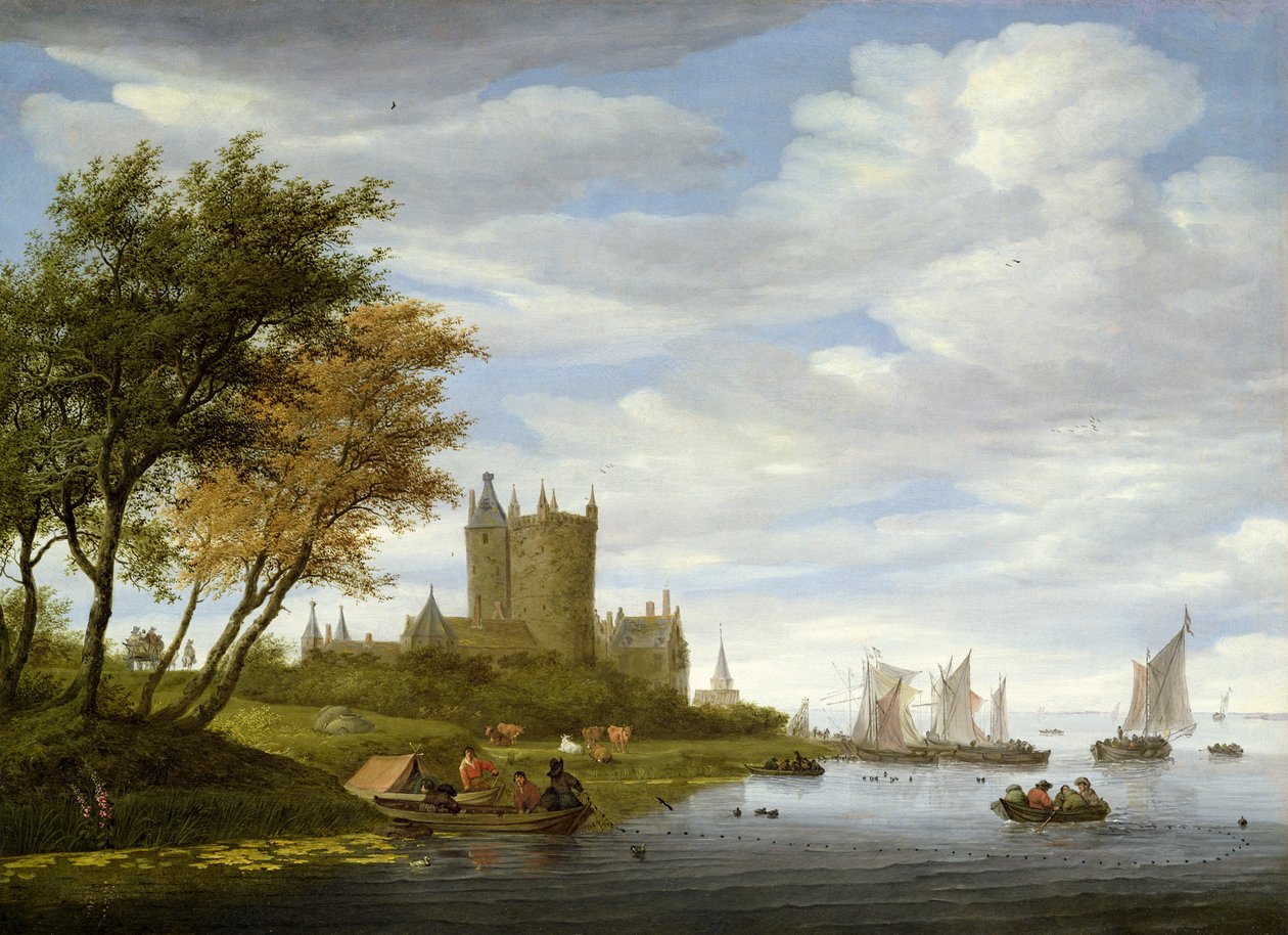 河口与城堡 作者 Salomon van Ruisdael或Ruysdael