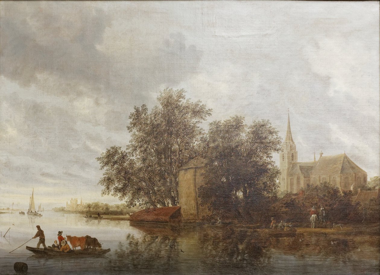 河岸与教堂 作者 Salomon van Ruisdael或Ruysdael