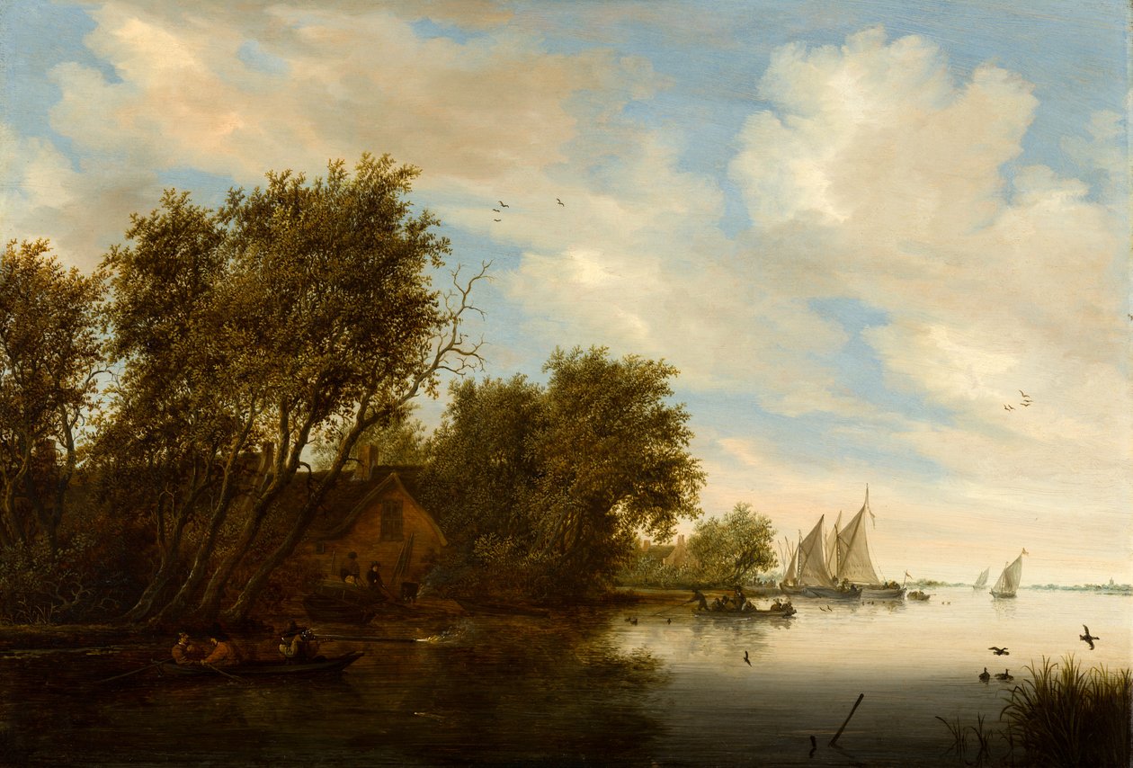 与鸭子猎人的河视域 作者 Salomon van Ruisdael或Ruysdael