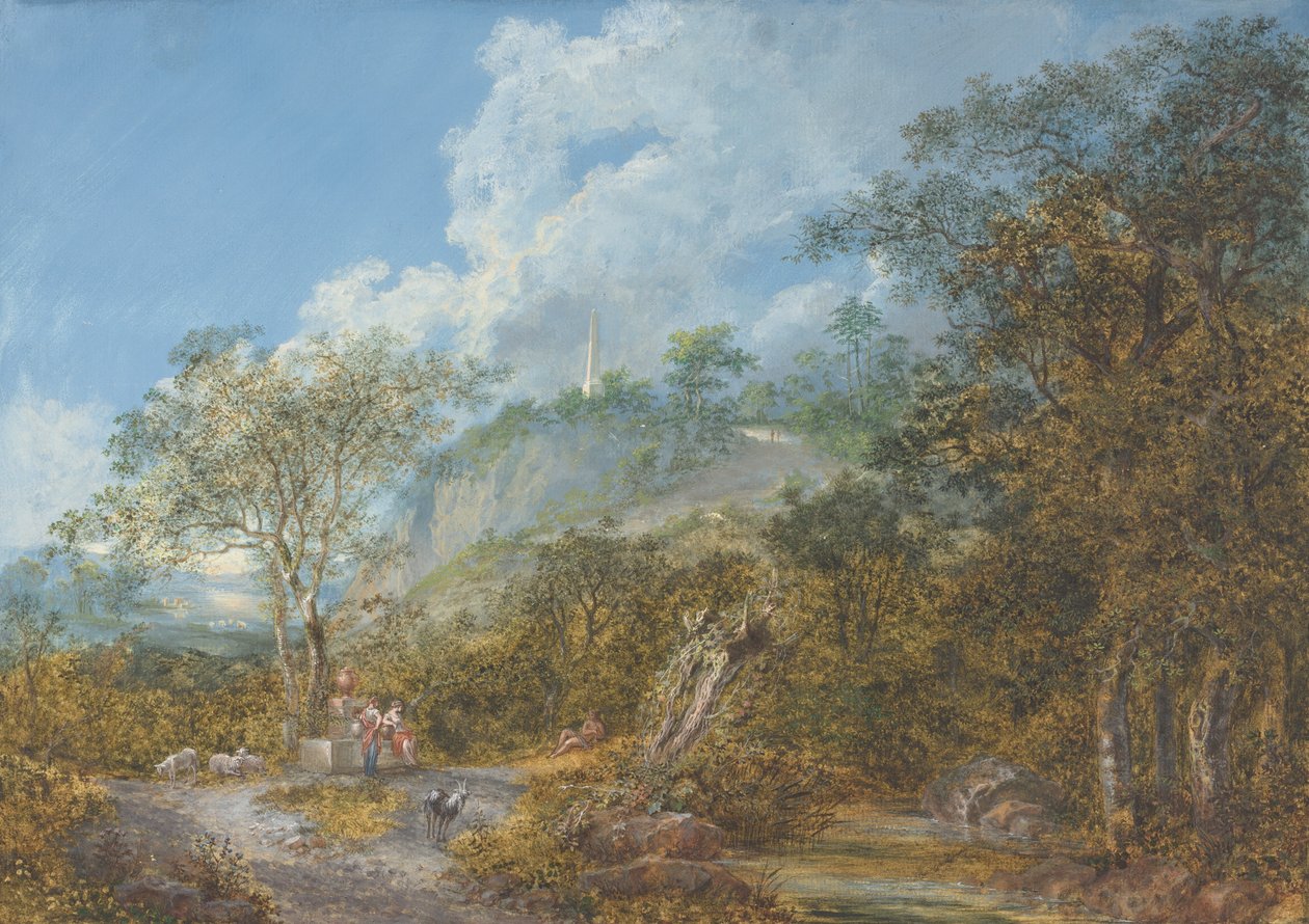 有方尖碑的阿卡迪亚风景，1785年。 作者 所罗门盖斯纳